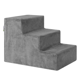 SCHODKI DLA PSA KOTA ZWIERZĄT SCHODY TIMMY 36 CM 3 STOPNIE SZARE PLUSZOWE