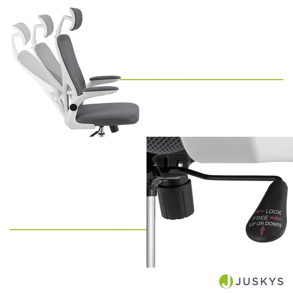 ERGONOMICZNY FOTEL BIUROWY GAMINGOWY OBROTOWY ODDYCHAJĄCY SZARY BIAŁY