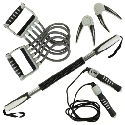 ZESTAW TRENINGOWY FITNESS 5 EL. SKAKANKA EKSPANDER SPRĘŻYNA OPOROWA ŚCISKI