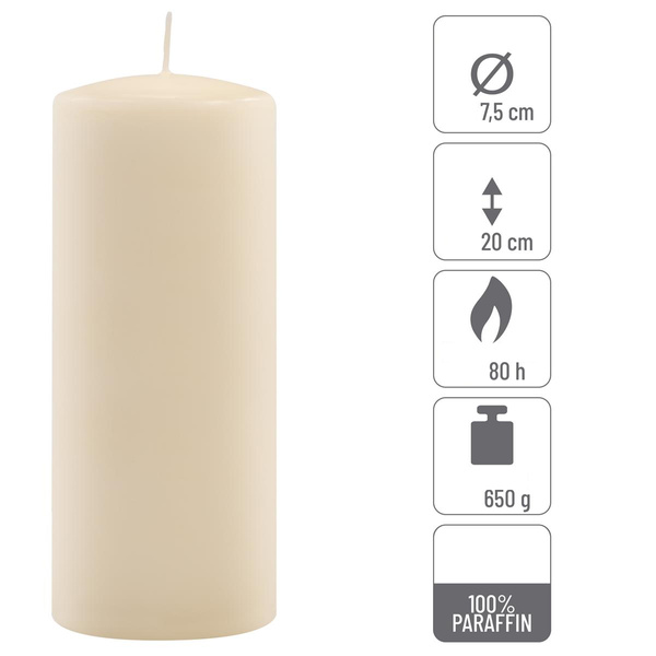 ŚWIECE STOŁOWE KREMOWE 4 SZT 20x7,5 CM ŚWIECZKI TRADYCYJNE KOLUMNOWE