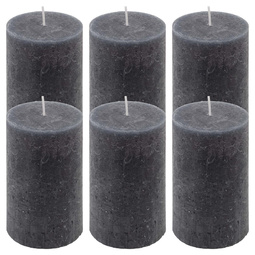 ŚWIECE STOŁOWE ANTRACYTOWE RUSTYKALNE 6 SZT 6,8x11,5 CM ŚWIECZKI KOLUMNOWE