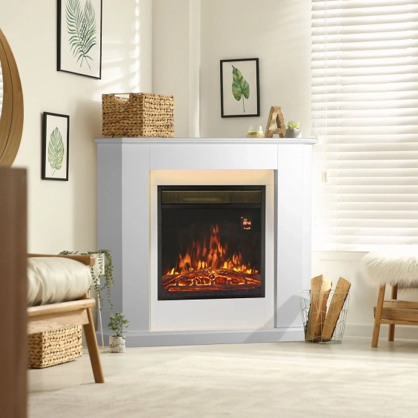 KOMINEK ELEKTRYCZNY 2000W 2 TRYBY BIAŁY NAROŻNY Z EFEKTEM PŁOMIENIA+ LED