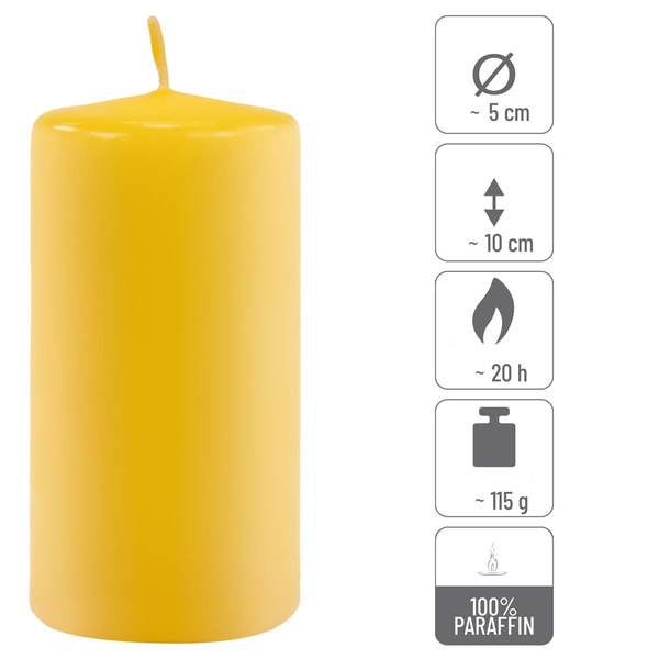 ŚWIECE STOŁOWE ZÓŁTE 24 SZT 10x5 CM DEKORACYJNE ŚWIECZKI WALCOWE TRADYCYJNE