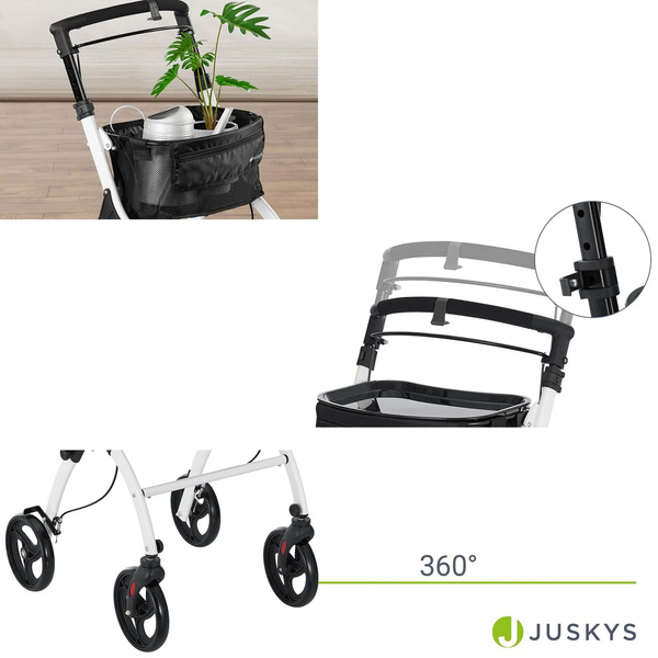 CZARNO BIAŁY ROLLATOR BALKONIK NA KÓŁKACH REHABILITACYJNY CHODZIK