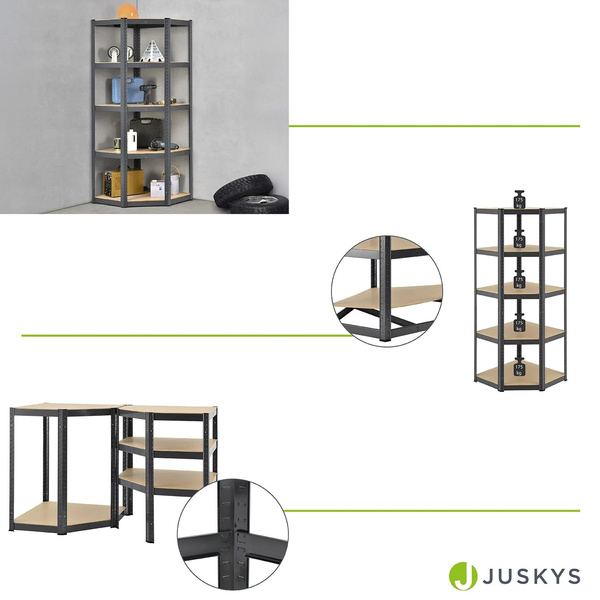 REGAŁ NAROŻNY MAGAZYNOWY METALOWY 180x70x70 CM 875KG PÓŁKI PIWNICA SZARY