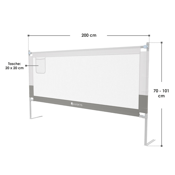 BARIERKA OCHRONNA DO ŁÓŻKA 200 CM OCHRONNA DLA DZIECKA REGULOWANA SZARA