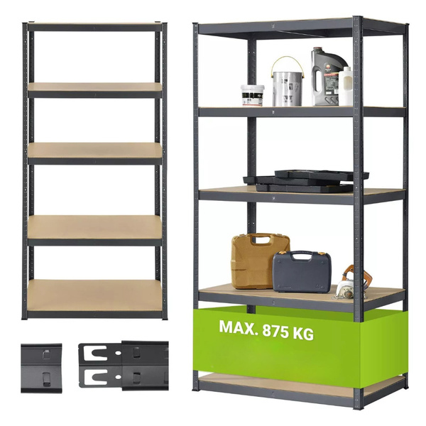 REGAŁ MAGAZYNOWY 200x100x60 CM 875KG METALOWY PÓŁKI GARAŻ WARSZTAT SZARY