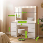 TOALETKA KOSMETYCZNA LILIA Z LED, LUSTREM I 7 SZUFLADAMI BIAŁA + HOKER TONIA 