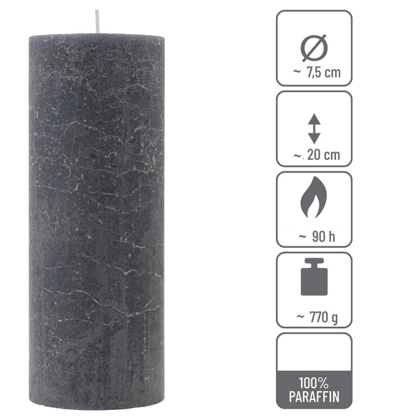 ŚWIECE STOŁOWE ANTRACYTOWE RUSTYKALNE 6 SZT 7,5x20 CM ŚWIECZKI KOLUMNOWE