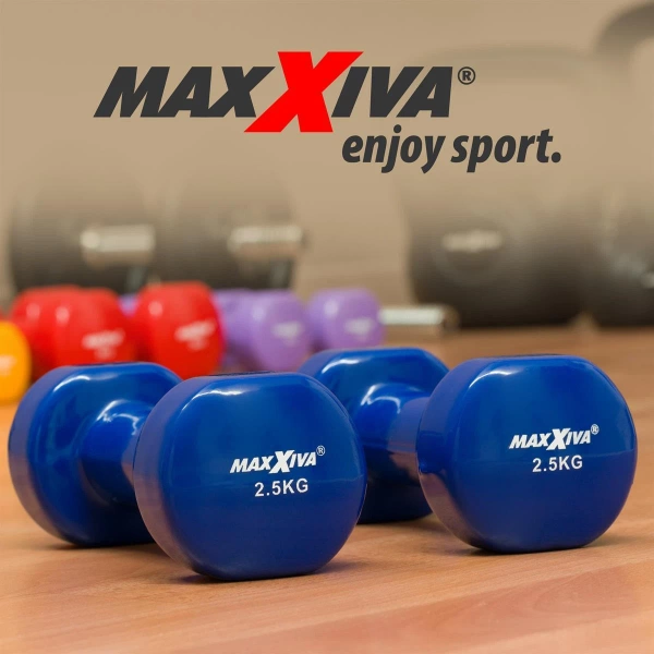 ZESTAW HANTLE WINYLOWE 2x 2,5 KG MAXXIVA NIEBIESKIE CIĘŻARKI FITNESS