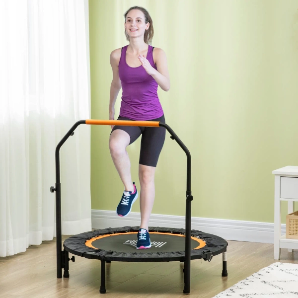 TRAMPOLINA 102 CM FITNESS SKŁADANA Z REGULOWANYM UCHWYTEM CZARNA