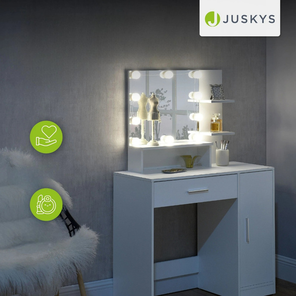 TOALETKA KOSMETYCZNA Z LUSTREM LED DO MAKIJAŻU WIZAŻU BIAŁA ZOEY 90x38x137