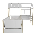 ŁÓŻKO DZIECIECE DOMEK YARI 90x200 CM Z BIURKIEM DLA DZIECKA BIAŁE NATURALNE