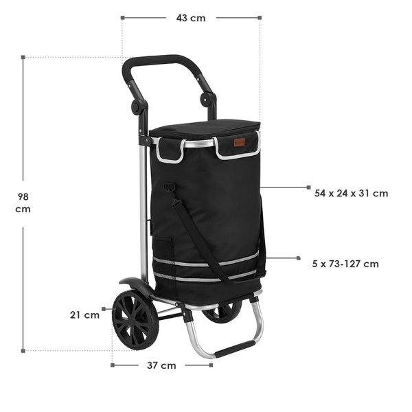 WÓZEK 3w1 NA ZAKUPY ZAKUPOWY 56 L TORBA NA KÓŁKACH SKŁADANY LEKKI CZARNY
