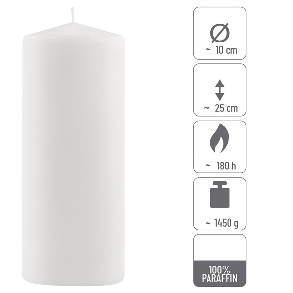 ŚWIECE STOŁOWE BIAŁE 6 SZT 25x10 CM ŚWIECZKI WALCOWE TRADYCYJNE KOLUMNOWE