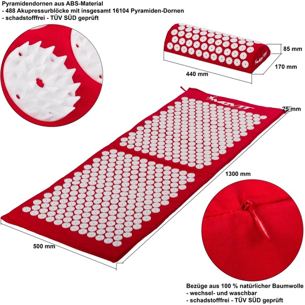 CZERWONA MATA ZDROWOTNA DO AKUPRESURY 130x50 CM Z KOLCAMI NA BÓL PLECÓW