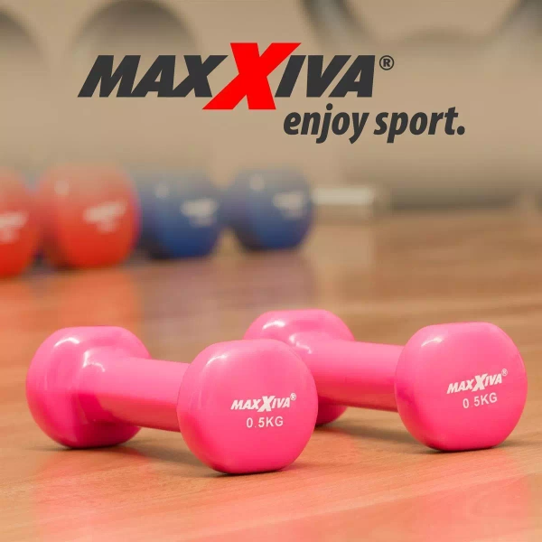 ZESTAW HANTLE WINYLOWE 2x 0,5 KG MAXXIVA RÓŻOWE CIĘŻARKI FITNESS HANTELKI