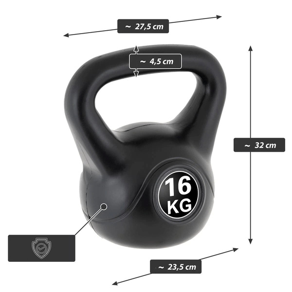 KETTLEBELL MAXXIVA 16 KG CZARNY OBCIĄŻENIE HANTLA KOMPOZYTOWA KULA