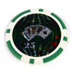 50x ŻETONY LASEROWE 12G WARTOŚĆ 25 DO POKERA RDZEŃ METAL CHIPS OCEAN GREEN