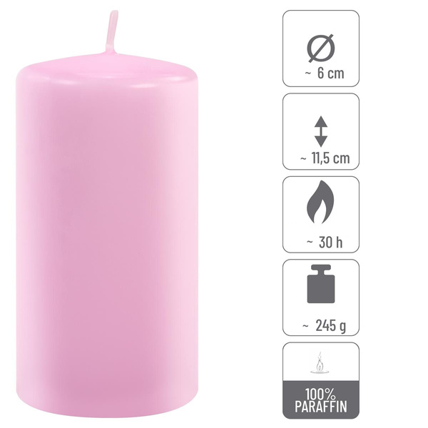 ŚWIECE STOŁOWE RÓŻOWE 6 SZT 11,5x6CM ŚWIECZKI WALCOWE TRADYCYJNE KOLUMNOWE