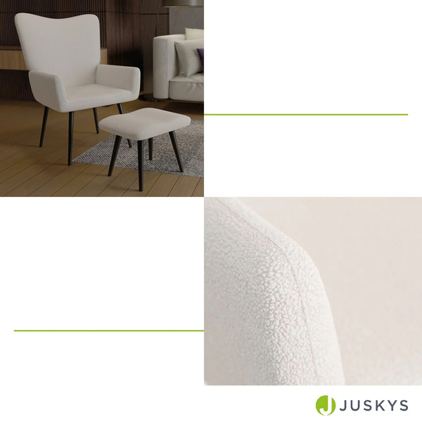 FOTEL USZAK Z PODNÓŻKIEM RELAKSACYJNY WYPOCZYNKOWY SKANDYNAWSKI STYL BEŻOWY