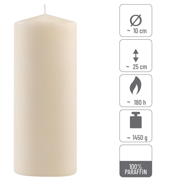 ŚWIECE STOŁOWE KREMOWE 4 SZT 25x10 CM ŚWIECZKI WALCOWE TRADYCYJNE KOLUMNOWE