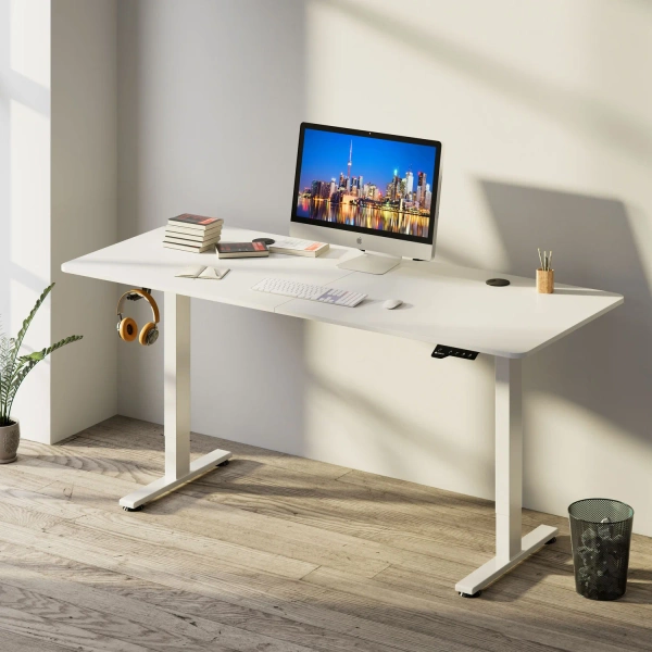 BIURKO ELEKTRYCZNE 140x60 REGULOWANE BIAŁE Z REGULACJĄ WYSOKOŚCI I PAMIĘCIĄ