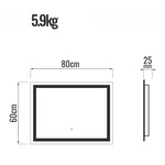  LUSTRO 80x60 CM ŁAZIENKOWE WISZĄCE ŚCIENNE Z OŚWIELTENIEM LED + ANTI-FOG