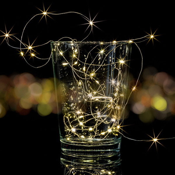 ZESTAW 2x 100LED LAMPKI DRUCIKI CHOINKOWE CIEPŁA BIEL NA BATERIE