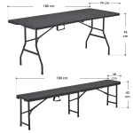 ZESTAW OGRODOWY CATERINGOWY PIWNY BANKIETOWY STÓŁ 180 CM + 2x ŁAWKA RATTAN