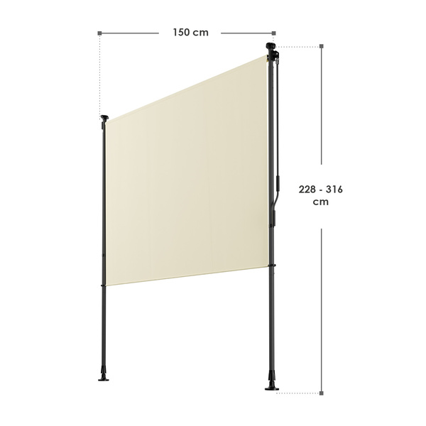 MARKIZA PIONOWA 150x310 CM ROZPOROWA BALKONOWA TARASOWA ROLETA BEŻOWA