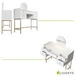 TOALETKA KOSMETYCZNA Z LUSTREM LED DO MAKIJAŻU WIZAŻU BIAŁA + ZŁOTO + PUFA