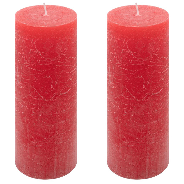 ŚWIECE STOŁOWE CZERWONE RUSTYKALNE 2 SZT 7,5x20 CM ŚWIECZKI KOLUMNOWE