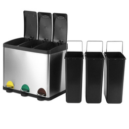 METALOWY KOSZ NA ŚMIECI 60 L ODPADY DO SEGREGACJI 3-KOMOROWY DO KUCHNI