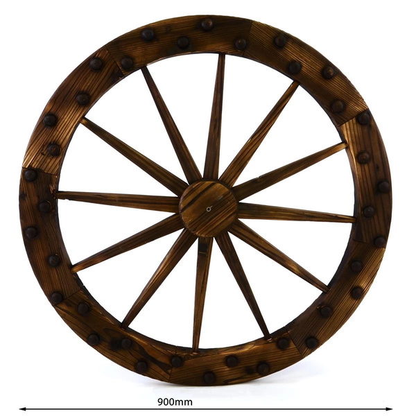 DREWNIANE KOŁO WAGONOWE 90 CM Z NITAMI DEKORACJA ŚCIENNA WESTERN