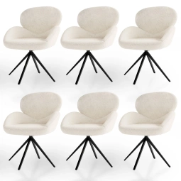 6x KRZESŁO TAPICEROWANE 360° DO SALONU JADALNI BEŻOWE ECRU KREMOWE BOUCLE