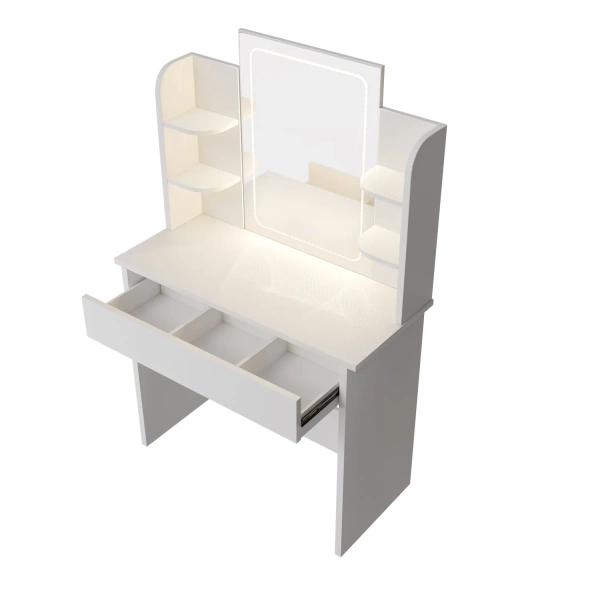 TOALETKA KOSMETYCZNA Z LUSTREM LED DO MAKIJAŻU WIZAŻU BIAŁA 90x40x140 CM