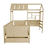 ŁÓŻKO DZIECIECE DOMEK YARI 90x200 CM SZUFLADA BIURKO DLA DZIECKA NATURALNE