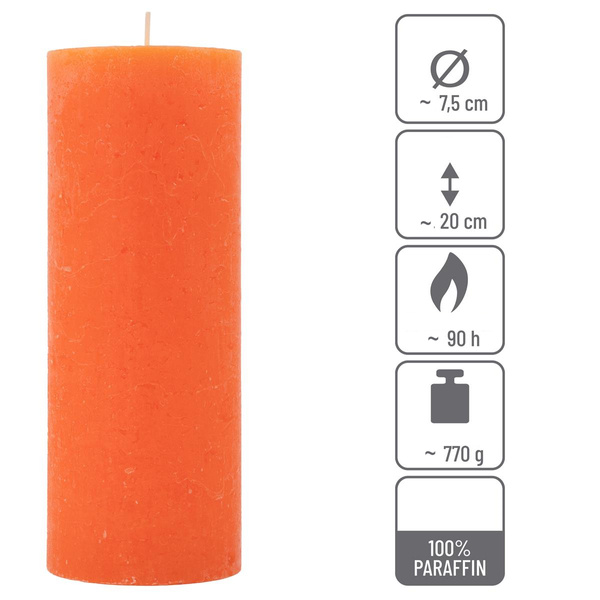 ŚWIECE STOŁOWE POMARAŃCZOWE RUSTYKALNE 6 SZT 7,5x20 CM ŚWIECZKI KOLUMNOWE