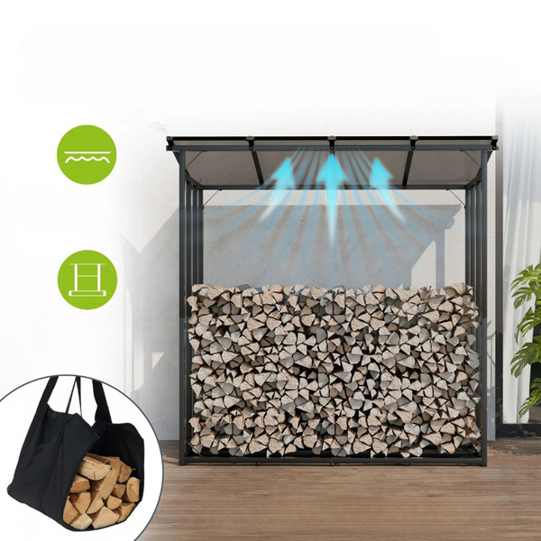 REGAŁ NA DREWNO KOMINKOWE Z DASZKIEM DO PRZECHOWYWANIA DO OGRODU NA TARASA