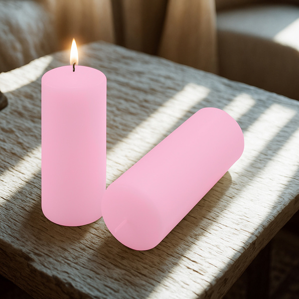 ŚWIECE STOŁOWE RÓŻOWE 2 SZT 25x10CM ŚWIECZKI WALCOWE TRADYCYJNE KOLUMNOWE