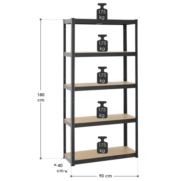 2x REGAŁ MAGAZYNOWY 180x90x40 CM 1750KG METALOWY PÓŁKI GARAŻ PIWNICA SZARY 