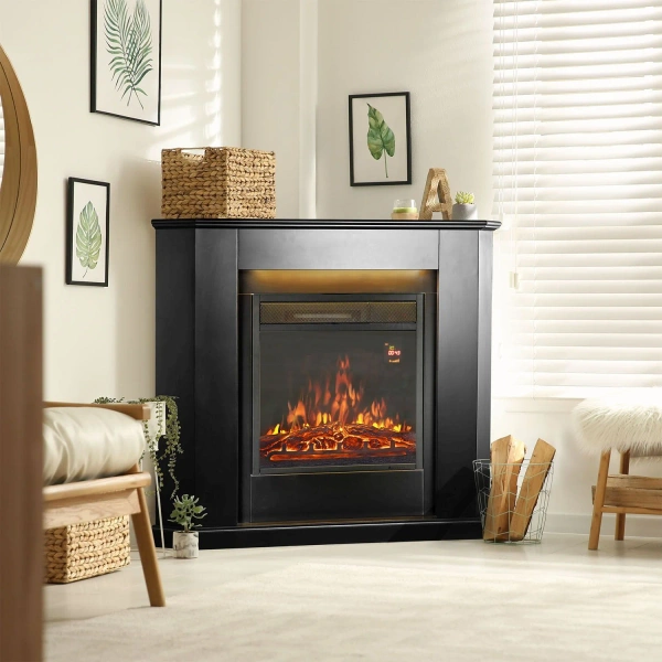 KOMINEK ELEKTRYCZNY 2000W 2 TRYBY CZARNY NAROŻNY Z EFEKTEM PŁOMIENIA+ LED