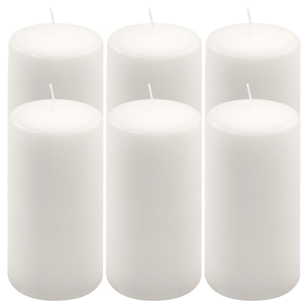 ŚWIECE STOŁOWE BIAŁE 6 SZT 15,5x7,5CM ŚWIECZKI WALCOWE TRADYCYJNE KOLUMNOWE