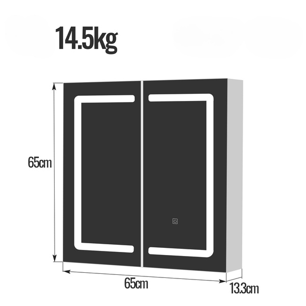 SZAFKA ŁAZIENKOWA WISZĄCA 65 x 65 CM Z LUSTREM OŚWIETLENIEM LED GNIAZDKIEM 