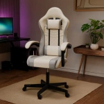 FOTEL GAMINGOWY BIUROWY KUBEŁKOWY GRACZA OBROTOWY HYPERSEAT BEŻOWY SZARY
