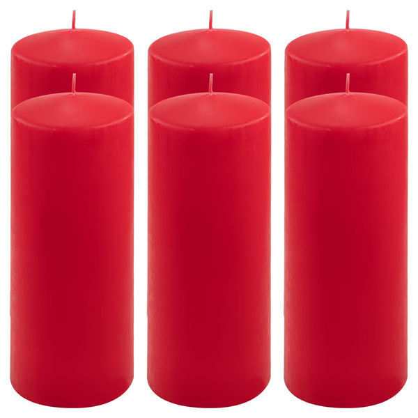 ŚWIECE STOŁOWE CZERWONE 6 SZT 25x10 CM ŚWIECZKI WALCOWE TRADYCYJNE KOLUMNOWE