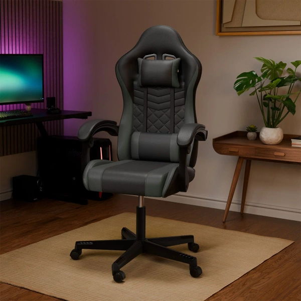 FOTEL GAMINGOWY BIUROWY KUBEŁKOWY GRACZA OBROTOWY HYPERSEAT CZARNY SZARY