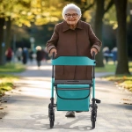 TURKUSOWY BALKONIK Z SIEDZISKIEM SKŁADANY NA KÓŁKACH CHODZIK DLA SENIORA