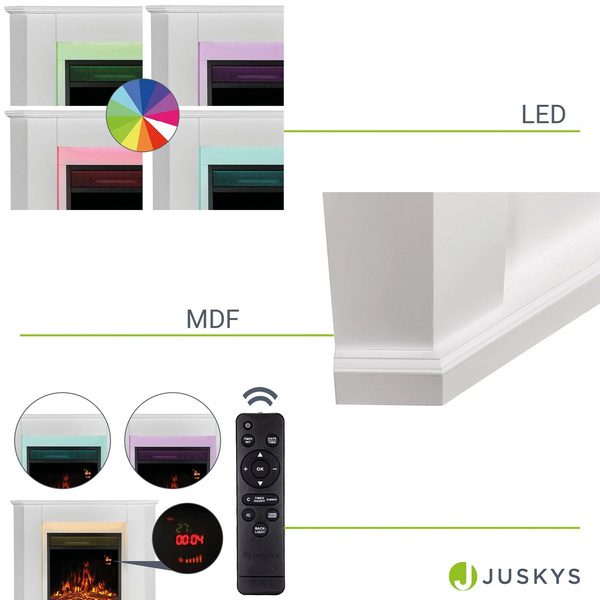 KOMINEK ELEKTRYCZNY 2000W 2 TRYBY BIAŁY NAROŻNY Z EFEKTEM PŁOMIENIA+ LED